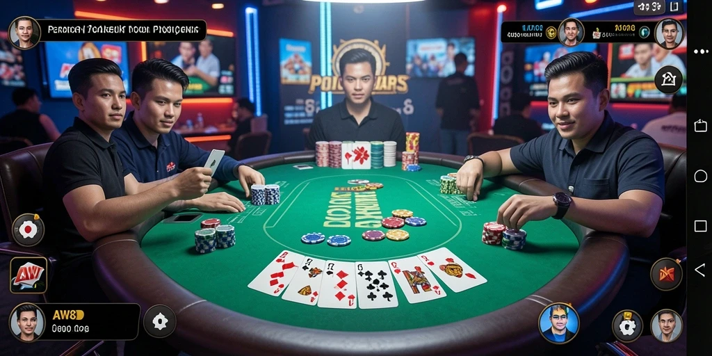 Tampilan gameplay Poker yang mendebarkan dan interaktif.