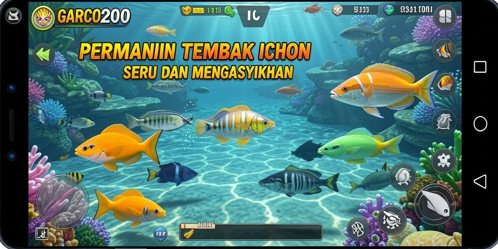 Screenshot gameplay GARCO200 menampilkan aksi seru Tembak Ikan.