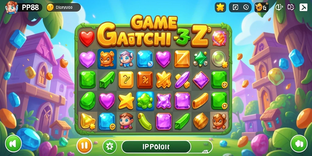 Tampilan gameplay seru PP88 dengan kombinasi permata Match-3.