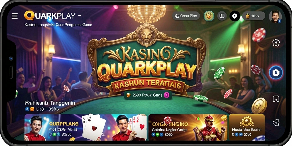 Screenshot gameplay <strong>QUARKPLAY</strong> menunjukkan suasana kasino yang hidup dan interaksi langsung dengan dealer.