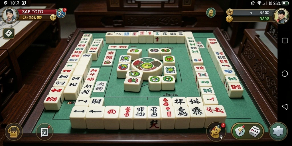 Tampilan gameplay SAPITOTO dengan ubin Mahjong berwarna-warni.