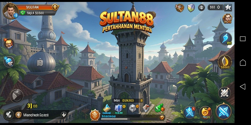 Screenshot gameplay SULTAN88 dengan aksi pertahanan menara yang intens.